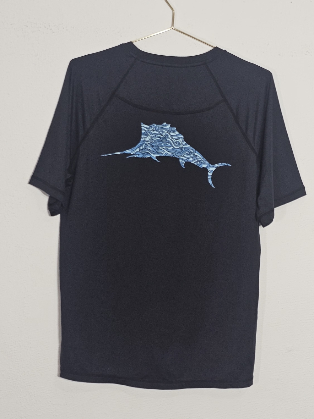 Tommy Bahama Black Shirt Short-Sleeve Swim Rash Guard with Blue Marlin Graphic